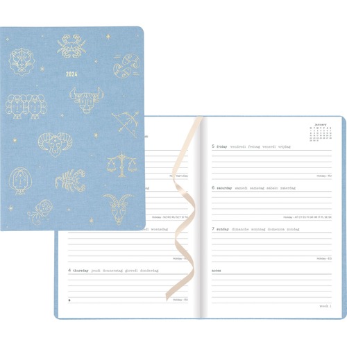Blueline Zodiac Weekly Planners - Personal - Weekly - January - December - Sewn - Light Blue - Paper - 8.3" Height x 5.9" Width - Ruled, To-do List, Note Page, Bookmark, Yearly Goals Page