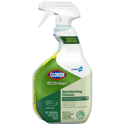 CloroxPro™ EcoClean Disinfectant - Ready-To-Use - 32 fl oz (1 quart) - Disinfectant, Bleach-free, Alcohol-free, Phosphate-free, Antimicrobial, Refillable, Rinse-free, Phenol-free, Antibacterial - Clear Spray Bottle
