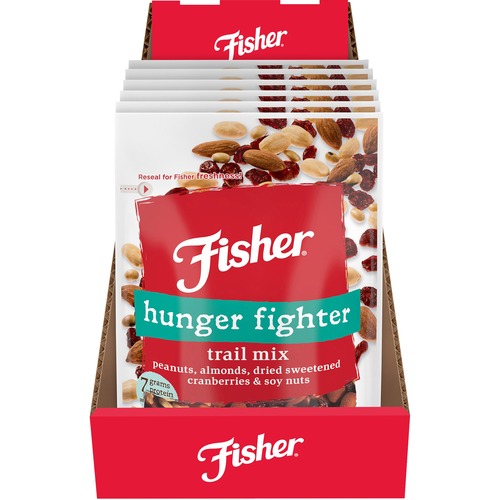 Fisher Hunger Fighter Trail Mix - Trans Fat Free - Peanut, Almond, Dried Cranberries - 1 Serving Bag - 4 oz - 6 / Carton