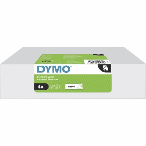 Dymo D1 Electronic Tape Cartridge - 1/2" Width x 23 ft Length - Black, White - 4 / Box - Easy Peel, Durable