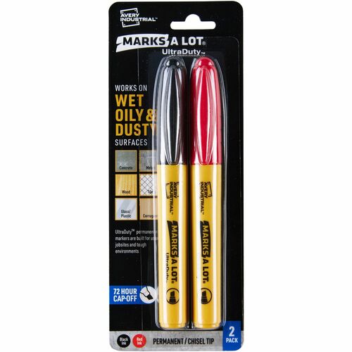 Avery® UltraDuty Markers, Chisel Tip, 2 Assorted Markers (29863) - Bold, Narrow Marker Point - 1 mm Marker Point Size - Chisel Marker Point Style - Black, Red - Polyester Tip - 2 Pack