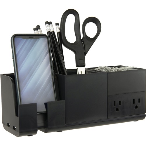 Bostitch Konnect Desk Organizer with Power Station - Desktop - Stackable, USB Hub, Cable Management, Storage Tray, Rubber Feet, Non-slip Feet - Black - 1 Each