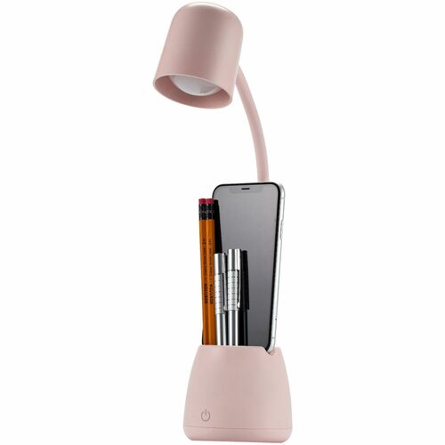Bostitch Desk Lamp with Storage Cup, Pink - LED Bulb - Adjustable, Touch Sensitive Control Panel, Dimmable, Color Temperature Setting, Flicker-free, Adjustable Head, Adjustable Brightness, Glare-free Light - Desk Mountable, Table Top - Pink - for Desk, Ho