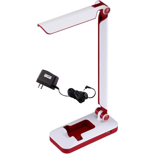 Bostitch Verve Folding LED Desk Lamp - LED Bulb - Foldable, USB Charging, Adjustable Head, Touch Sensitive Control Panel, Dimmable - Desk Mountable - White, Red - for Desk, Workspace