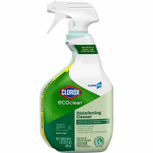 CloroxPro™ EcoClean Disinfecting Cleaner Spray - Ready-To-Use - 32 fl oz (1 quart) - Fresh Scent - 1 Each - Refillable, Disinfectant, Bleach-free, Alcohol-free, Phosphate-free, Odor Resistant - Green, White