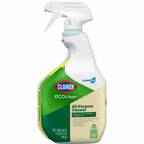 CloroxPro™ EcoClean All-Purpose Cleaner Spray - 32 fl oz (1 quart) - Bio-based, Paraben-free, Dye-free, Phthalate-free, Chemical-free, Fume-free, Residue-free - Green, White - 1 Each