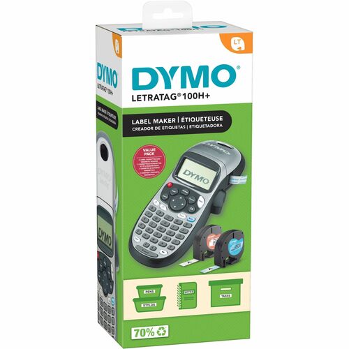 Dymo LetraTag 100H Plus Handheld Label Maker - Direct Thermal - 5 Font Size - Label - Silver - Handheld - Underline, Auto Power Off - for Home