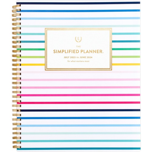 Emily Ley Simplified Academic 2023-2024 Weekly Monthly Planner, Happy Stripe, Small, 5 1/2" x 8 1/2" - Small Size - Academic - Weekly, Monthly - 12 Month - July 2023 - June 2024 - 1 Week, 1 Month Double Page Layout - 5 1/2" x 8 1/2" White Sheet - Wire Bou