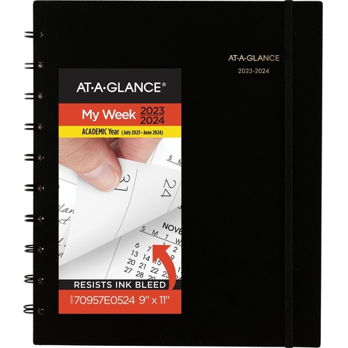 At-A-Glance Move-A-Page Academic 2023-2024 Weekly Monthly Appointment Book Planner, Black, Large, 9" x 11" - Large Size - Academic - Julian Dates - Weekly, Monthly - 12 Month - July 2023 - June 2024 - 7:00 AM to 8:45 PM - Monday - Friday, 7:00 AM to 4:45 