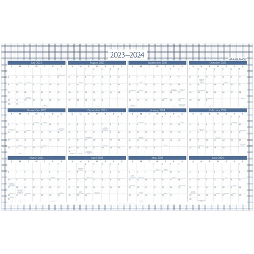 At-A-Glance BADGE 2023-2024 Erasable Wall Calendar, Reversible Academic Year/Regular Year, Window, 24" x 36" - Extra Large Size - Academic - Yearly - January 2024 - December 2024 - 36" x 24" White Sheet - Wall Mount - Blue, White - Paper - Reversible, Era