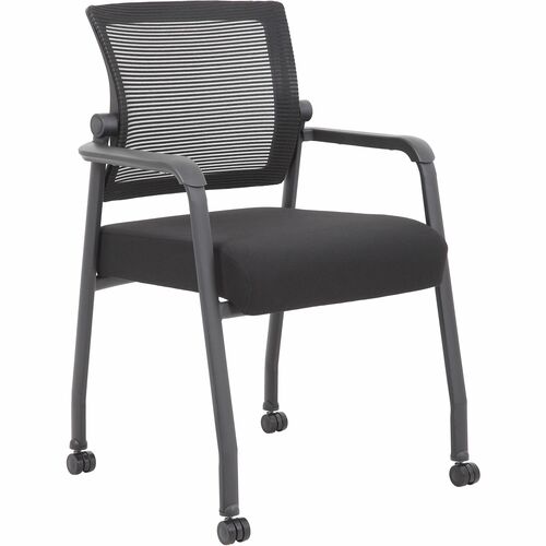 Boss Mesh 4-Legged Guest Chair - Black Fabric Seat - Black Mesh Back - Black Tubular Steel Frame - Four-legged Base - Armrest - 1 Each