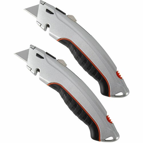 Office Depot® Brand Retractable Steel Utility Knives, Silver, Pack Of 2 Knives - 2 Piece(s) - Utility Knife - Steel, Metal, Zinc - Silver - 2 Pack - 2 / Pack