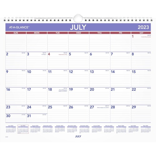 At-A-Glance Academic 2023-2024 Monthly Wall Calendar, Medium, 15" x 12" - Medium Size - Academic/Professional - Julian Dates - Monthly - 12 Month - July 2023 - June 2024 - 1 Month Single Page Layout - 12" x 15" White Sheet - Wire Bound - Wall Mount - Whit