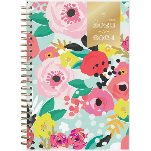 Day Designer 2023-2024 Secret Garden Mint 5 x 8 Weekly Monthly Planner - Day Designer - Academic - Weekly, Monthly - 12 Month - July 2023 - June 2024 - 8" x 5" White Sheet - Twin Wire - Multicolor CoverReference Calendar, International Holiday, Lined, Not