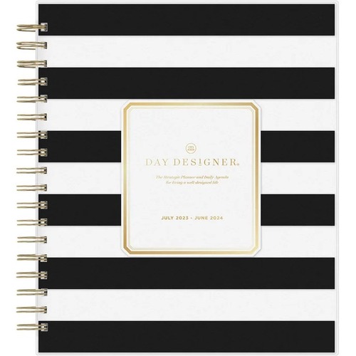 Day Designer 2023-2024 Black Stripe 8x10 Daily Planner Day Designer - Academic - Daily, Monthly - 12 Month - July 2023 - June 2024 - 10" x 8" White Sheet - Twin Wire - Black/White CoverReference Calendar, International Holiday, Lined, Notes Section, Tabbe