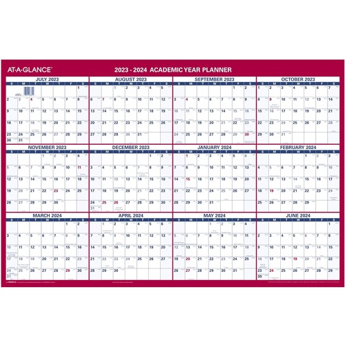 At-A-Glance Horizontal Reversible Erasable Academic and Regular Year 2023-2024 Wall Calendar, Large, 36" x 24" - Large - Academic - Julian Dates - Yearly - 12 Month - January 2024 to December 2024 - 1 Year Single Page Layout - 36" x 24" Sheet Size - White