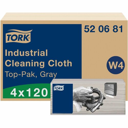 TORK Industrial Cleaning Cloth Gray W4 - 1 Ply - 13.98" x 16.34" - Gray - Cellulose, Polyester, Polypropylene - 120 / Pack