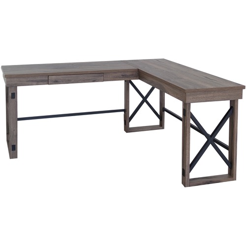 LYS L-Shaped Industrial Desk - For - Table TopL-shaped Top - 200 lb Capacity x 52.13" Table Top Width x 19.75" Table Top Depth - 29.50" Height - Assembly Required - Aged Oak - Medium Density Fiberboard (MDF) - 1 Each
