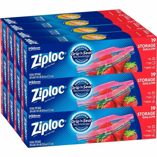 Ziploc® Gallon Storage Bags - 1 gal Capacity - Clear - Plastic - 12/Carton - Storage, Vegetables, Fruit, Cosmetics, Yarn