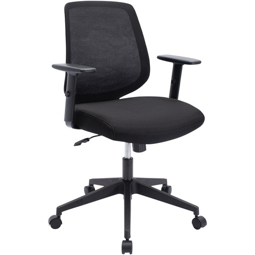LYS Mid-Back Task Chair - Fabric Seat Material - Mid Back - 5-star Base - Black - Armrest - 1 Each