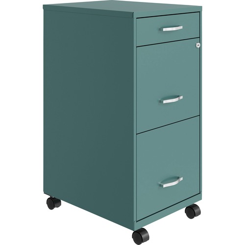 LYS SOHO Mobile File Cabinet - 14.3" Width x 18" Depth x 29.5" Height - 3 x Drawer(s) for File, Accessories - Letter - Vertical - Glide Suspension, Locking Drawer, Recessed Handle, Mobility, Casters - Teal - Baked Enamel - Steel - Recycled