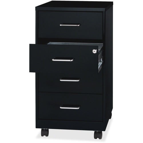 LYS Mobile Storage Cabinet - 14.3" Width x 18" Depth x 26.5" Height - 4 x Drawer(s) for File - Letter, Legal - Glide Suspension, Locking Drawer, Mobility - Black - Steel - Recycled - Assembly Required