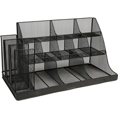 Mind Reader 14-Compartment Coffee/Condiment Organizer - 14 Compartment(s) - 3 Tier(s) - 12.8" Height x 24" Width x 12" DepthCounter, Desktop - Lightweight, Durable, Durable, Sturdy, Food Safe, Non-slip, Easy to Clean - Black - Metal Mesh, Iron, Plastic - 