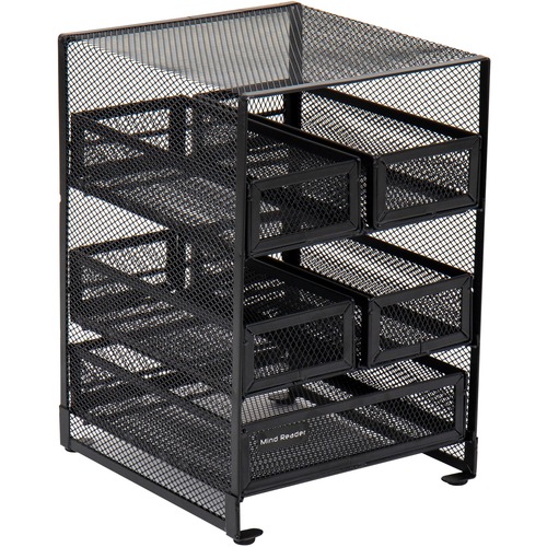 Mind Reader Network 5-Compartment Tea Bag Organizer - 30 x Tea Bag - 5 Compartment(s) - 5 Drawer(s) - 10" Height x 6.8" Width7" Length%Counter, Desktop, Tabletop - Removable Drawer, Easy to Clean, Non-skid Base, Rubber Feet, Compact - Black - Metal Mesh -