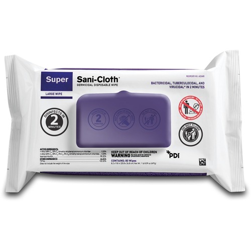 PDI HC Super Sani-Cloth Germicidal Disposable Wipe - Ready-To-Use - 6.75" Length x 6" Width - 80 / Canister - 1 Each - Disposable, Disinfectant, Deodorize, Latex-free, Bleach-free, Phenol-free, Easy to Use, Pre-moistened, Strong, Antimicrobial - White