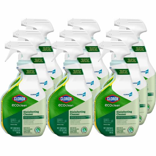 CloroxPro™ EcoClean Disinfecting Cleaner Spray - Ready-To-Use - 32 fl oz (1 quart) - Fresh Scent - 9 / Carton - Disinfectant, Bleach-free, Alcohol-free, Phosphate-free, Odor Resistant - Green, White