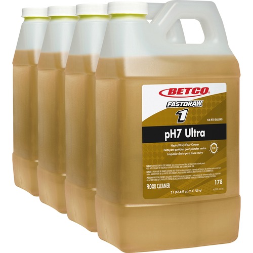 Betco FastDraw 1 pH7 Ultra Floor Cleaner - Concentrate - 67.6 fl oz (2.1 quart) - Pleasant Lemon Scent - Film-free, pH Neutral, Low Foaming, Spill Proof, Chemical Resistant, Water Soluble - Yellow - 4 / Carton