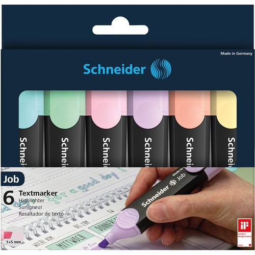 Schneider Job Pastel Highlighters - 1 mm, 5 mm Marker Point Size - Chisel Marker Point Style - Pastel Turquoise, Pastel Vanilla, Pastel Peach, Pastel Rose, Pastel Lavender, Pastel Mint Green - Polypropylene Barrel - 6 / Set