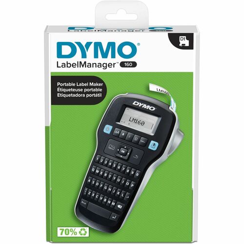 Dymo LabelManager 160 Portable Label Maker - 0.25" , 0.38" , 0.50" - Battery - Black - Handheld - Auto Power Off, English Layout Keyboard, Compact, Lightweight, Portable