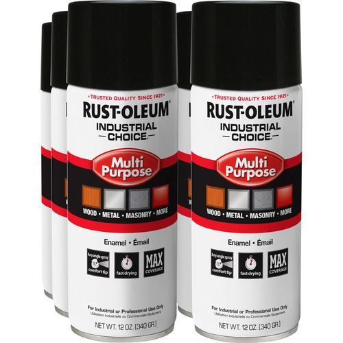Rust-Oleum Industrial Choice Enamel Spray Paint - Liquid - 12 fl oz - 6 / Carton - Gloss Black