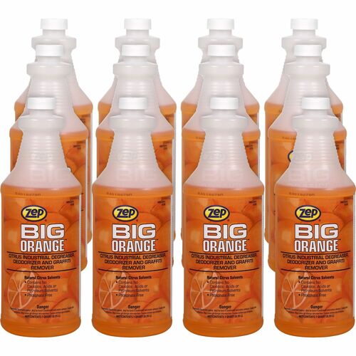 Zep Commercial Big Orange Citrus Industrial Cleaner - 32 fl oz (1 quart) - Orange Citrus Scent - 12 / Box - Deodorize, Organic, Caustic-free, Petroleum Free, Deodorant, Pleasant Scent, Butyl-free, Phosphate-free - Orange