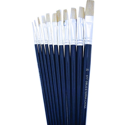 DBLG Import Hog Hair Paint Brush 577-8 - 12 Brush(es) Black Handle - Aluminum Ferrule