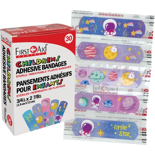 First Aid Central Adhesive Bandage - 0.75" (19.05 mm) x 2.88" (73.03 mm) - 30/Box - Plastic - Bandages & Wraps - FXX500220