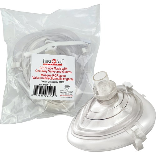 First Aid Central CPR Mask - Recommended for: Face - Pocket, Head Strap - Airborne Particle, Fluid Protection - 1 / Bag - CPR & Surgical Masks - FXX370001B