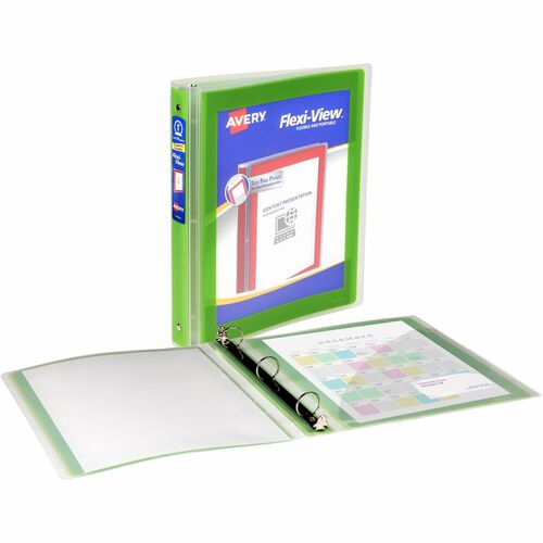 Avery® Flexi-View 3 Ring Binder, 1 Inch Round Rings, 1 Chartreuse Green Binder - 1" Binder Capacity - Letter - 8 1/2" x 11" Sheet Size - 175 Sheet Capacity - Round Ring Fastener(s) - 1 Inside Back Pocket(s) - Polypropylene, Poly - Chartreuse Green - D