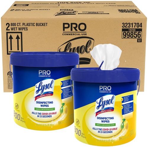 Lysol Disinfecting Wipe Bucket w/Wipes - Lemon & Lime Blossom Scent - 2 / Carton - Disinfectant, Pre-moistened - White