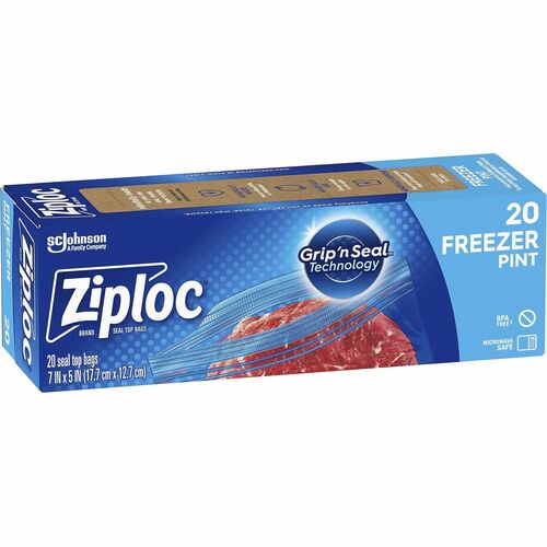 Ziploc® Grip n' Seal Freezer Bags - 5" Width x 7" Length - Blue - Plastic - 12/Carton - Food, Meat, Poultry, Fish