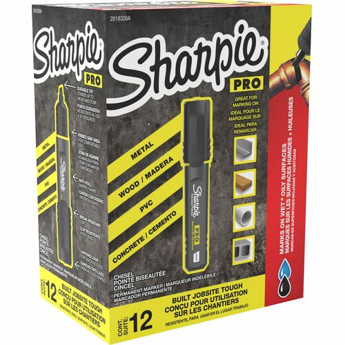 Sharpie PRO Chisel Tip Permanent Markers - Broad, Medium, Fine Marker Point - Black - 12 / Dozen