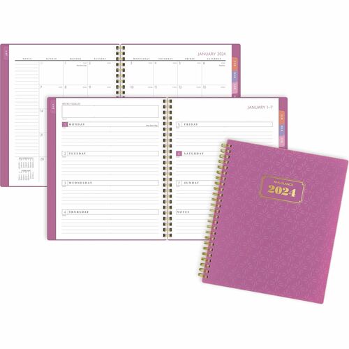 At-A-Glance Badge Weekly/Monthly Planner - Small Size - Weekly, Monthly - 13 Month - January 2025 - January 2026 - 7" x 8 3/4" Sheet Size - Twin Wire - Purple, White - Paper - Bleed Resistant, Dated Planning Page, Reference Calendar, Durable, Flexible, Do