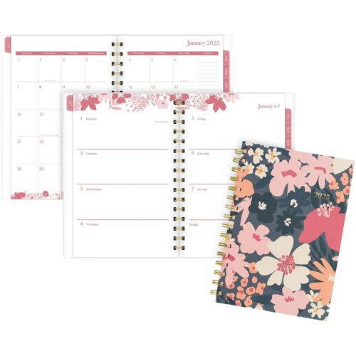 Cambridge Thicket Weekly/Monthly Planner - Small Size - Weekly, Monthly - 12 Month - January 2025 - December 2025 - 5 1/2" x 8 1/2" Sheet Size - Wire Bound - Multi - To-do List, Durable, Flexible, Snag Resistant, Double-sided Pocket, Dated Planning Page, 