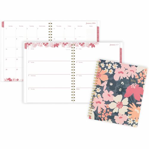 Cambridge Thicket Weekly/Monthly Planner - Large Size - Weekly, Monthly - 12 Month - January 2024 - December 2024 - 8 1/2" x 11" Sheet Size - Wire Bound - Multi - To-do List, Durable, Flexible, Snag Resistant, Double-sided Pocket, Dated Planning Page, Tab