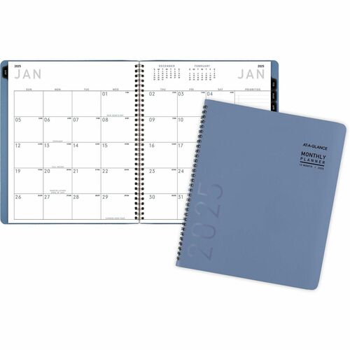 At-A-Glance Contemporary Monthly Planner - Large Size - Monthly - 12 Month - January 2024 - March 2025 - 2 Month Double Page Layout - 9" x 11" Sheet Size - Twin Wire - Slate Blue - Paper - Dated Planning Page, Bleed Resistant, Tabbed, Unruled Daily Block,