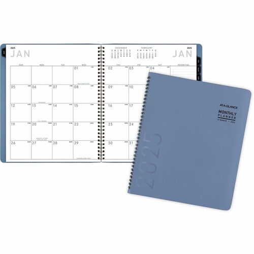 At-A-Glance Contemporary Monthly Planner - Large Size - Monthly - 12 Month - January 2025 - March 2026 - 2 Month Double Page Layout - 9" x 11" Sheet Size - Twin Wire - Slate Blue - Paper - Dated Planning Page, Bleed Resistant, Tabbed, Unruled Daily Block,