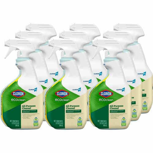 Clorox EcoClean All-Purpose Cleaner Spray - 32 fl oz (1 quart) - 9 / Carton - Dye-free, Phosphate-free, Paraben-free, Petroleum Free, Solvent-free - Green, White
