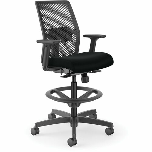 HON Ignition ReActiv Low-Back Task Stool - Black Molded Foam, Fabric Seat - Charcoal Back - Black Frame - Low Back - 5-star Base - Black - 1 Each