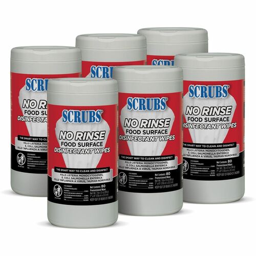 SCRUBS No Rinse Food Surface Disinfectant Wipes - Ready-To-Use - 80 / Can - 6 / Carton - Rinse-free - Red